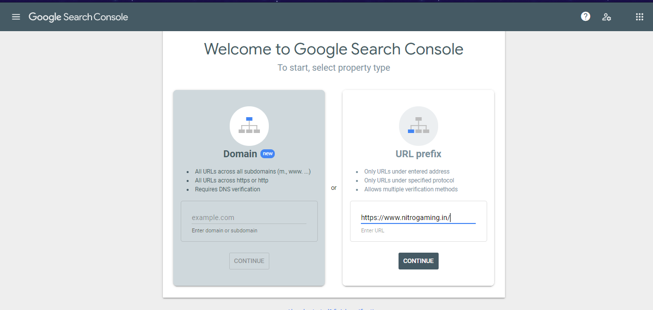 Google Search Console homepage